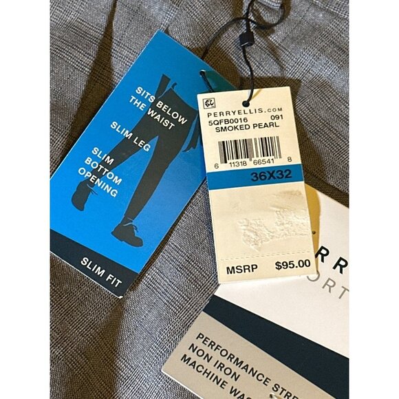 Perry Ellis Men's Slim Fit Stretch Non Iron Dress Pants, Grey Plaid, 36x32, NWT - Picture 3 of 4